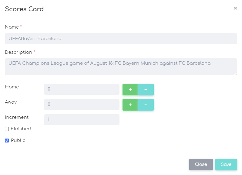 admin view of a Numberish scores card